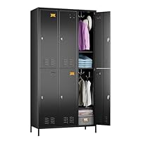 LOCENHU Metallspind für Mitarbeiter,Schrank Spind Spint Schließfachschrank Metallschrank mit 6 Fächern/18 Haken/Etikettenhalter/Lüftungsschlitze/Metall Pulverbeschichtet 183X90X40CM, Schwarz