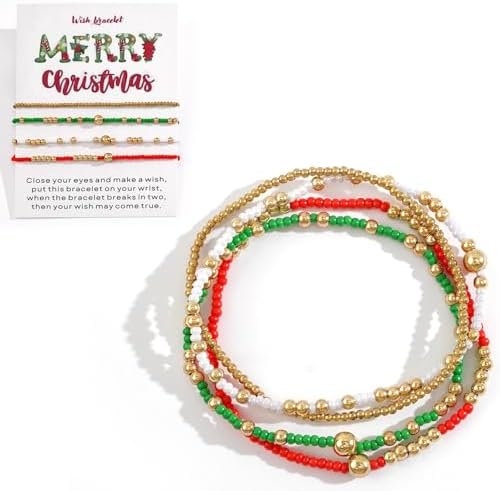 Christmas Bracelets for Women,Bohemian Gold Red Green White Beads...