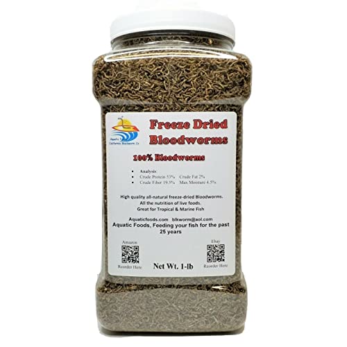 Aquatic Foods 16Oz Bloodworms, Freeze Dried Fresh Grade A Floating Bloodworms For All Tropical Fish, Bettas, Discus, Cichlids, Community Turtles, Carnivore Carnivorous Plants. Jar #TOP14