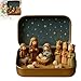 Generisch Mini-Weihnachtskrippe in Metallbox, Zinnkrippen-Set, Mini-Tischdekoration 9,5x6 cm Dekoration mit Heiligen Familienfiguren, Jesus und Schaf für das Weihnachtshaus (A)
