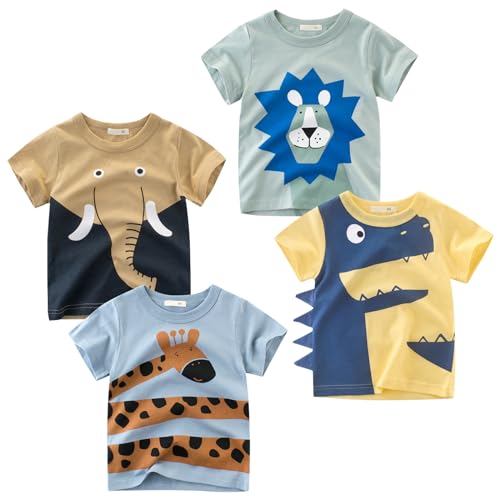 Image of DEEKEY Toddler Boys Shirts Short-Sleeve Little Kids t Shirts Boys' Tops, Tees & Shirts Graphic TEE Age for 2-7 Years 4-Pack