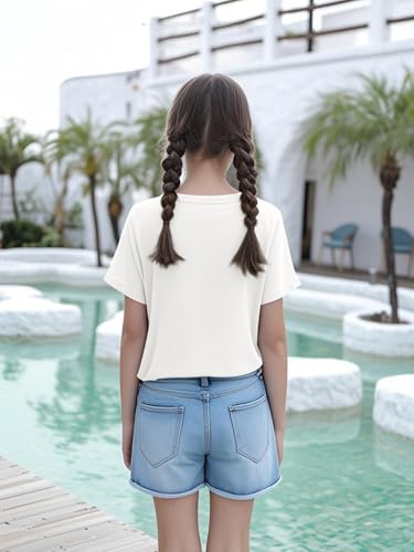 Image of Girls Short Sleeve Tee Shirts Kids Summer Crewneck Tops 5-14 Years