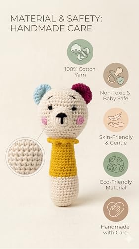 Image of Handmade Crochet Baby Rattle Toy - Soft Amigurumi Bear Teether Rattle for Newborns, Infant Sensory Toy, Baby Shower Gift (Multicolor)
