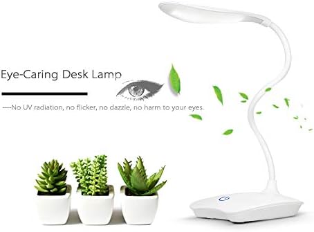 Irfora LED Desk Lamp, LED Desk Lamp with USB Port 3 Dimmable Brightness Touch Control Ultralight White Rechargeable Eye-Caring Table Light with 360° Rotatable Head Flexible Hose for Studying Reading