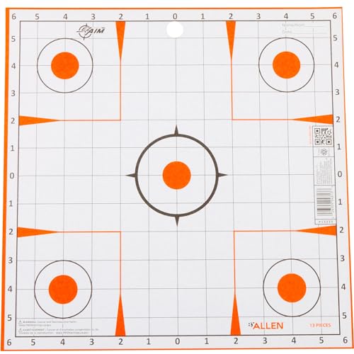 EZ Aim Paper Shooting Targets, 12' Square Sight-In Grid Targets, 13-Pack, White & Orange - Made in America