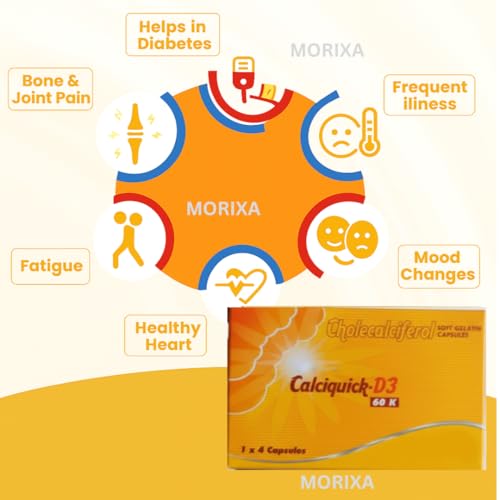 Image of MORIXA Calciquick D3 60000 IU Softgel Capsules | Vitamin D3 (Cholecalciferol) Supplement for Bone, Teeth, Muscle & Immunity Support | 5 Strips x 4 Capsules (20 Capsules)