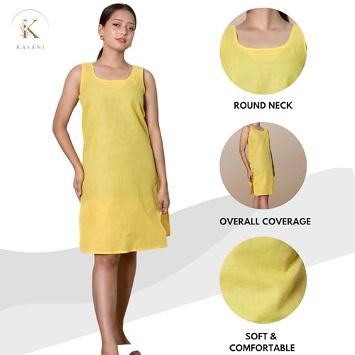 Image of KASANI Women's Camisole Cotton Long Knee-Length Sameej /Slip /Inner, Sleeveless, Pack of 2