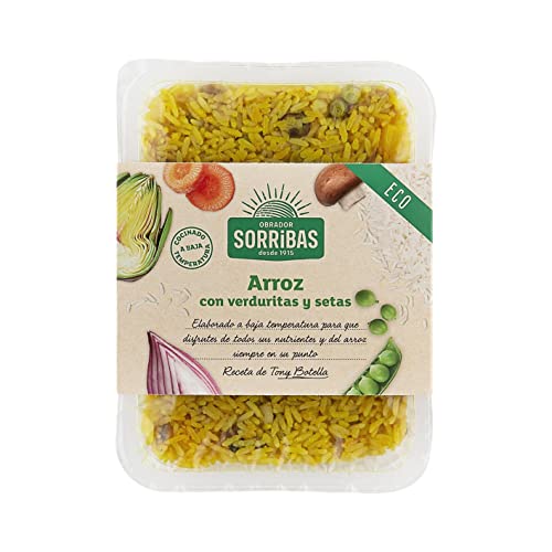 OBRADOR SORRIBAS - Arroz Elaborado con Verduras y Setas, Bajo Contenido en Grasas Saturadas, Apto para Dieta Vegetariana, 200g (Refrigerado)