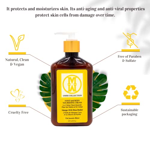 Omm Collection Natural Shea Hand & Body Lotion - Moisturizer & Lightweight Cream For Dry, Sensitive Skin -Mango & Cocoa Butter - Non Greasy & Hydrating - Vegan #TOP3