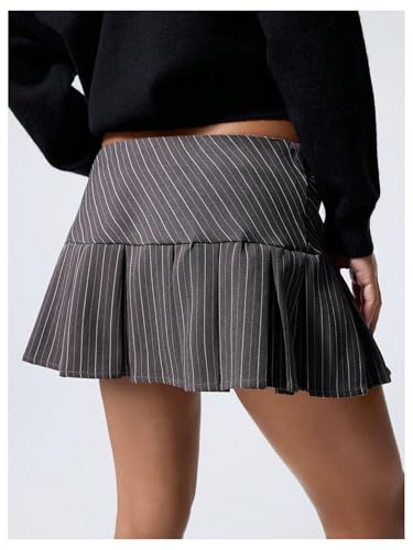 MakeMeChic Women's Summer Y2K Pleated A Line Mini Skirt Striped Button Side Short Skirts3