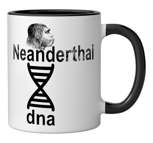 Double Helix Neanderthal DNA Genetic Design Ceramic Mug, Black/White
