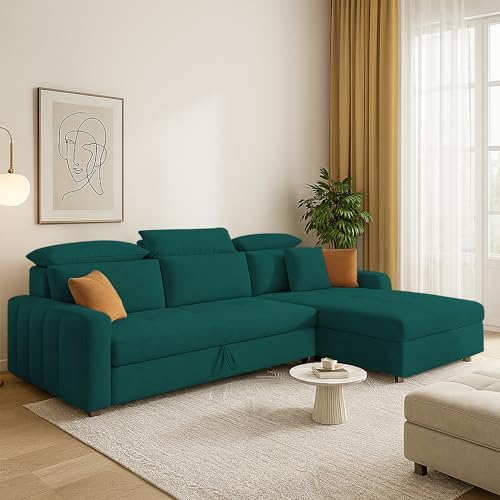 Image of Casaliving Gagnon RHS 4 Seater L Shape Corner Sofa Cum Bed for Living Room (Pine Fabric) Premium Fabric Sofa