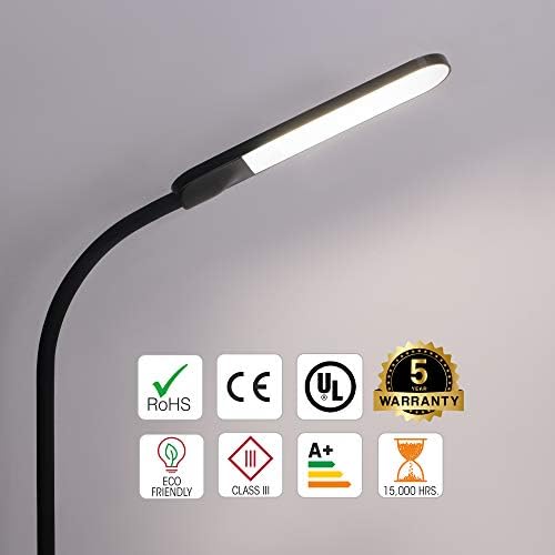 TEKLED® LED Desk Lamp | Stepless Dimmable with Flexible Gooseneck | 6W Capacitive Touch Switch with 3 Color Levels | Eye Protection for Bedside Reading, Office Work, Students | Energy Class A+
