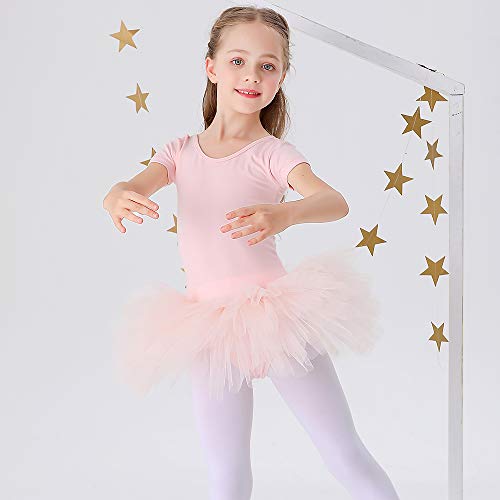 Bezioner Girls Cotton Ballet Dance Dress Cute Tutu Skirted Leotard Short Sleeve Pink Size 3-4T #TOP1