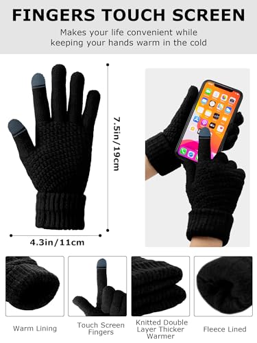 12 Pcs Winter Beanie Hat Scarf Touchscreen Gloves Set Fleece Lined Knit Beanie Hat Neck Warmer Scarf for Men Women3