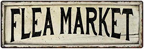 FLEA MARKET Sign Farmhouse Signs Wall Decor Art Country Decorations Rustic Vintage Home Tin Plaque Antiques Gift 6 x 18 High Gloss Metal 206180028162