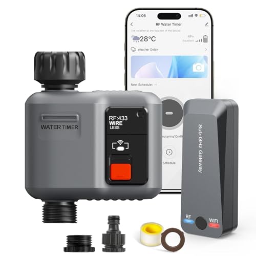 johgee Timer Irrigazione WiFi con Tecnologia RF 300M, Centralina Irrigazione WiFi, Compatibile con Alexa & App, Temporizzatore Irrigazione con 2 modalità & Ritardo Pioggia per Giardino, Prato