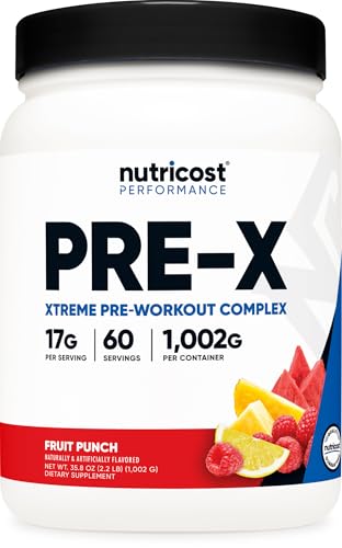 Nutricost Pre-X Xtreme Pre-Workout Complex Powder, Fruit Punch, 60 Servings, Vegetarian, Non-GMO and Gluten Free