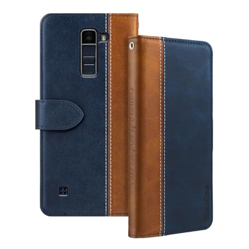 Shantime Leather Flip Case Compatible with LG K10 2016 Case with Card Holder RFID Blocking Magnetic Kickstand Slim Fit Business Protective Cover(Blue)