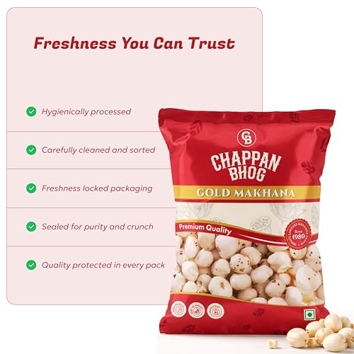 Image of Chappan Bhog Gold Makhana 250g x 4 | 5+ Suta Extra Large Foxnuts (Phool Makhana) | Raw Makhana (Lotus Seeds) | Healthy Snack | High Protein, Keto and Gluten Free | Fasting and Evening Diet Snack | Low in fat