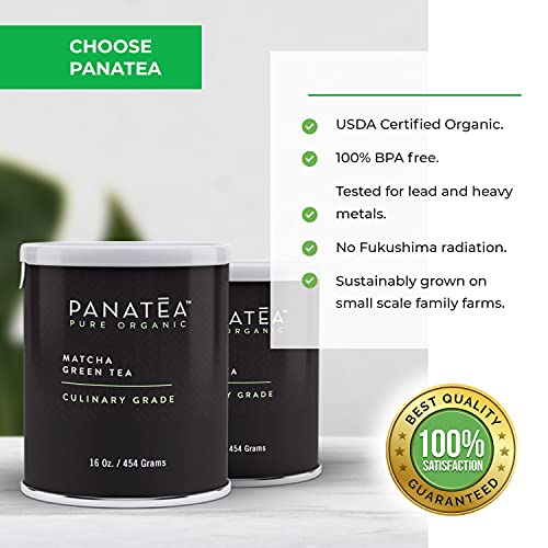 PANATEA Certified Organic Matcha Green Tea Powder | 1 LB 100% Pure Premium Culinary Grade Matcha | Lattes, Smoothies, Baking |16 Oz Tin PANATEA Certified Organic Matcha Green Tea Powder | 1 LB 100% Pure Premium Culinary Grade Matcha | Lattes, Smoothies, Baking |16 Oz Tin