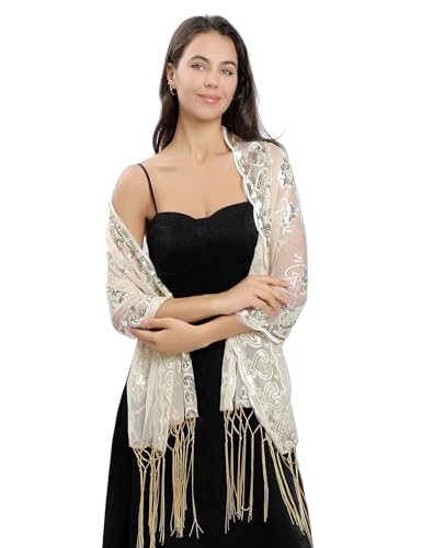 Baoqiya Sparkling tassels Wedding Scarf for Bride 1920s Women's Shawls and Wraps for Evening Party Dress