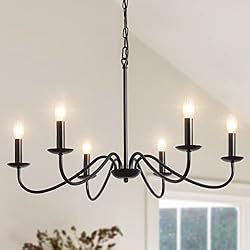 Lamparas Para Cocina De Hierro MRHYSWD Lámparas De Techo Negras Para Sala De Estar, 6 Luces Lámpara Colgantes, Iluminación De Techo Industrial Para Cocina, Comedor, Dormitorio, Pasillo, Altura Ajustable, Bombillas E14 (Excluidas)