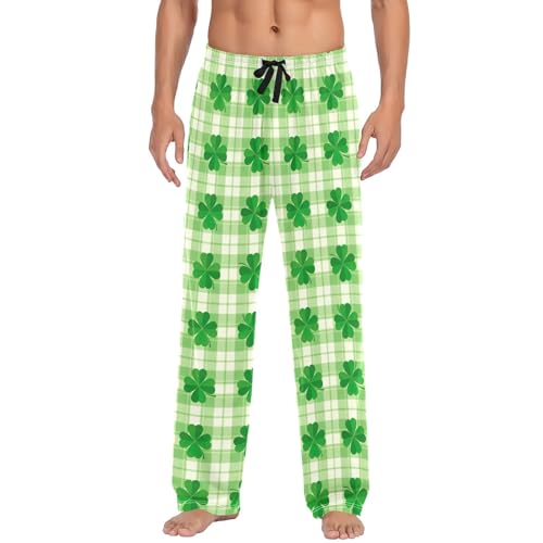 Men's Cotton Pajama Bottoms Comfy Pajama Pants with Pockets Sleep Lounge Pants, Green Clovers Plaid2