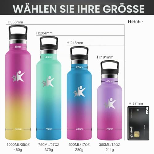 KollyKolla Thermosflasche 1L, Wasserflasche Kohlensäure Geeignet, Trinkflasche Edelstahl mit Strohhalm, Isolierflasche Auslaufsicher… – Ansicht 5