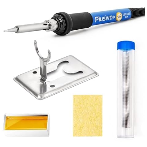 Soldering Iron Kit Electronics, Adjustable Temperature Soldering Iron 60W, Solder Wire, Solder Paste, Mini Stand from Plusivo Cover