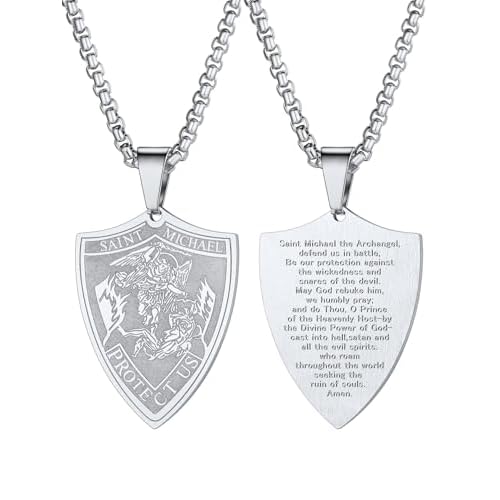 U7 Saint Michael Necklace for Men,Stainless Steel/18K Gold Plated St Michael Archangel/Saint Benedict/Saint Christopher Pnedant Amulet Necklace for Me