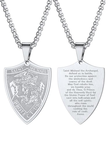 Image of U7 Saint Michael Necklace for Men,Stainless Steel /18K Gold Plated St Michael Archangel /Saint Benedict /Saint Christopher Pendant Amulet Necklace for Men Women
