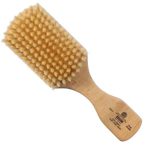 Kent OS11 Satinwood Rectangular Military Club Hair Brush and Facial Brush for Beard Care, Soft White Natural Boar Bristle Brush for Fine or Thinning Hair Mens Grooming, Hair Care, and Beard Brush