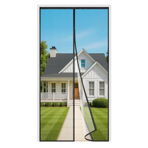 Fliegengitter Balkontür Magnet 110x220cm Insektenschutz Balkontür 3.8cm Breites Klettband Stärkere Magneten Ohne Bohren für Wohnzimmer Terrassentür Schwarz