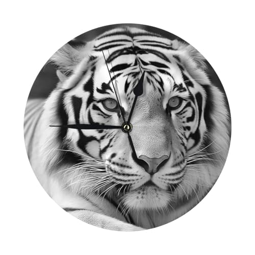 Horloge murale tigre noir et blanc silencieuse moderne à piles