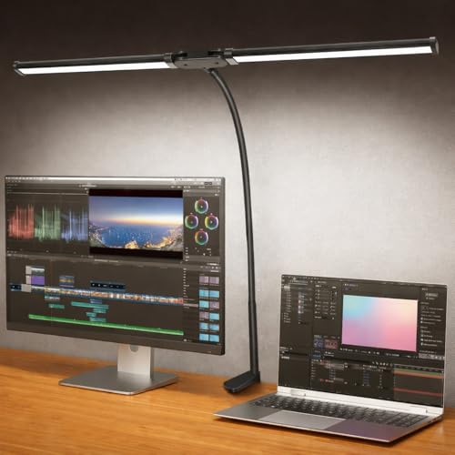 Image of BROLAVIYA Overhead LED 2 Head Dimmable, Aluminum Frame Desk Lamp Light with Multi-Angle Rotation,3 Lighting Modes for Home, Office, Desktop,Bedroom, Reading,etc
