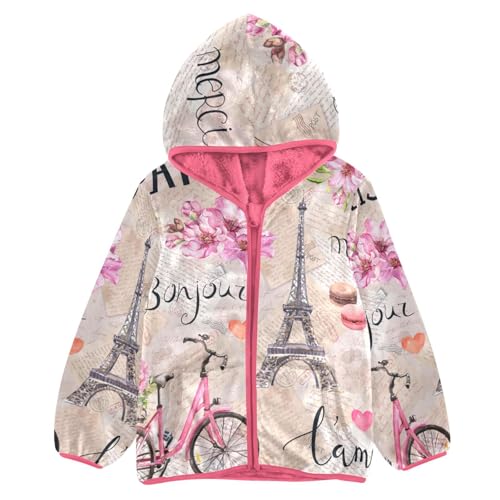 OTVEE Eiffel Tower Bike Flowers Kids Hoodie Jacket Fall Spring Full Zip Warm Outwear Coat
