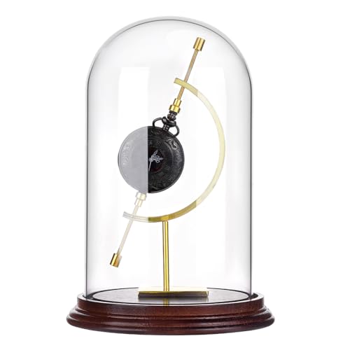 PH PandaHall 21.5x14.7cm Vitrine de Montre de Poche Cloche Dôme en Verre avec Support Sphérique et Base en Bois pour Plantes Médailles Photos Ornements