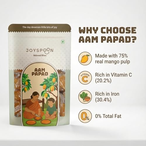Image of JoySpoon Aam Papad | Traditional Mango Fruit Snack | Sweet & Tangy After-Meal Treat | Individually Wrapped Pieces | Pack of 2