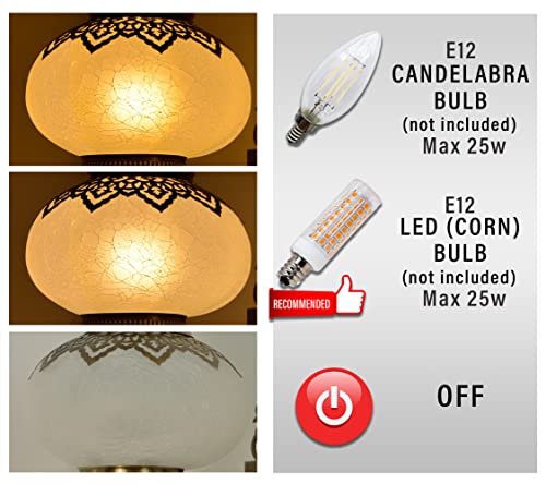 Mozaist Frosted Cracked Clear Hammered Turkish Table Lamp, Moroccan Opal Handmade Vintage Lamp Shade For Dining Room Tabletop, Medium Size Farmhouse Boho Style Decorative Desk Light #TOP5