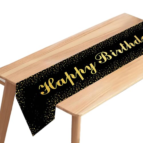 Birthday Table Runner Black Gold Party Table Decorations for Men Women Happy Birthday Runners Cloth for Party Decor 180x35cm