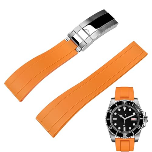 Juntan FKM Rubber Watch Strap for Men Women, 22mm Watch Band Fluororubber Rubber with Classic Rolex Style Deployment Clasp