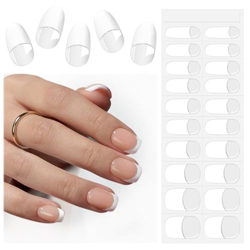 EBANKU 20PCS Uñas de Gel Pegatinas, French Brillantes Pegatinas Uñas Gel, Pegatinas Uñas Semipermanente Gel Solido Uñas con Lima de Uñas para Arte de Uñas DIY (Requiere Lámpara UV/LED)