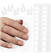 Semi Cured Gel Nail Strips French, EBANKU 20 PCS White Tip Clear Base Gel Nail Stickers Transpare...