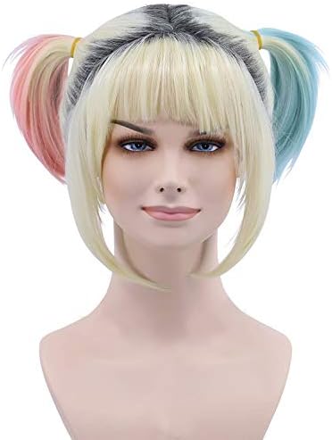 Cfalaicos Sweet Blonde Wig Dyeing Color Light Pink and Mint Green Pigtails Cosplay Wig for Women Heat Resistant Wig