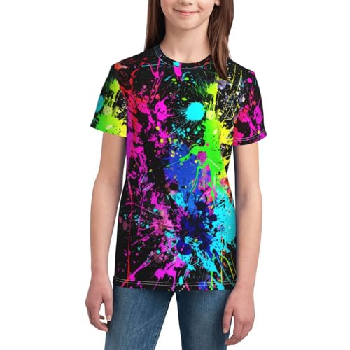 Neon Splatter Ink Shirts Boys Girls Graphic T Shirt Novelty Kids Youth Short Sleeve Print Tees Top4