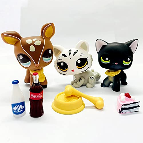 3pcs Rare lps Shorthair Cat and Collie Lot lps Cats and Dachshund Dogs Collie Cocker Spaniel Deer Figure Toy with 6pcs lps Accessories Lot Mini Shop Pet Littlest Pet Shop Toy