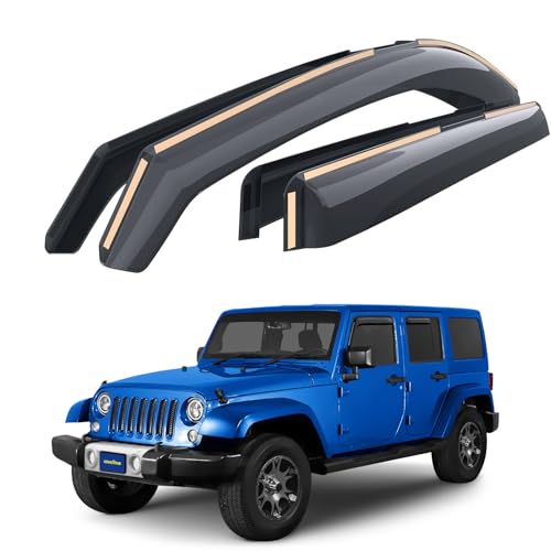 Goodyear Shatterproof in-Channel Window Deflectors for Jeep Wrangler JK 2007-2018, Rain Guards, Window Visors for Cars, Vent Deflector, Car Accessories, 4 pcs - GY003492