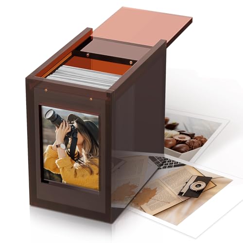 DEXLALA Marco de fotos acrílico para película Polaroid, caja de almacenamiento de fotos con tapa deslizante (2 x 3 pulgadas), caja organizadora de marcos de fotos, libro de invitados de boda,