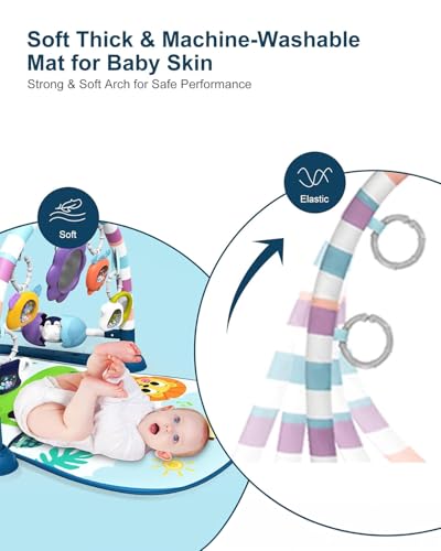 dearlomum Baby Play Mat Gym,Funny Play Piano Tummy Time Activity Mat with 5 Infant Sensory Toys & 4 Wrist Rattle Socks, Boy & Girl Gifts for Newborn 0 to 3 6 9 12 Months(Blue) - Thumbnail 6